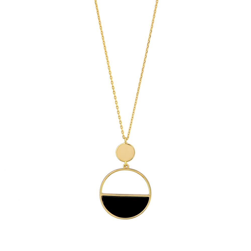 Lucky Gems Model-5 Onyx Stoned Gold - Colored Silver Necklace