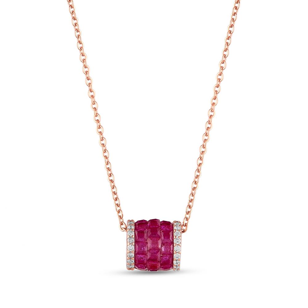 Eclat Pink Cylinder Designed Rose Gold Colored Silver Necklace