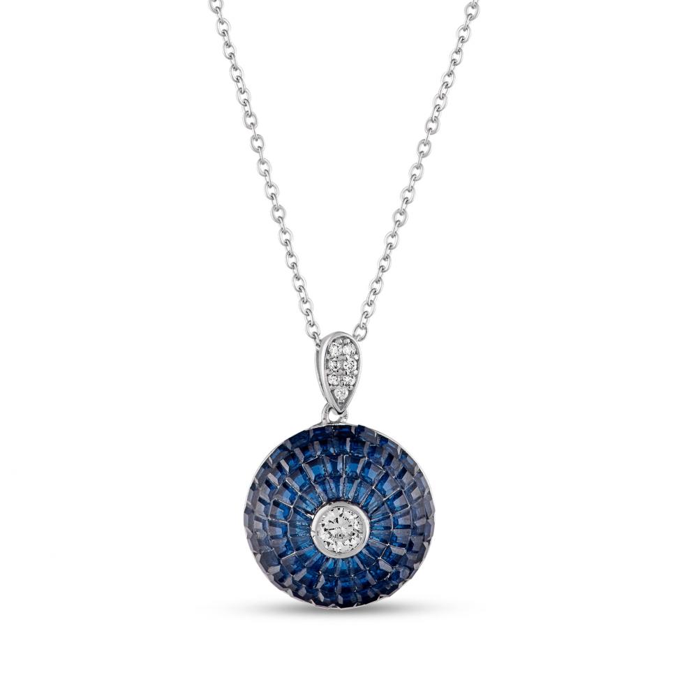 Eclat Blue Round Small Size Silver Necklace