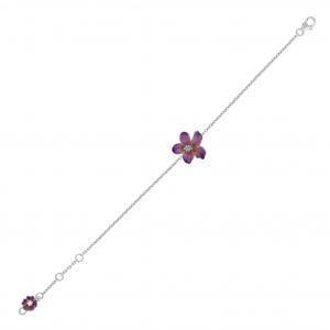 Fairy Tales Purple Flower Designed Enamel Silver Bracelet