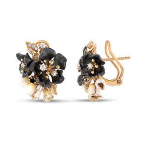 Primrose Black Flower Designed Model-3 Mineli Silver Earrings