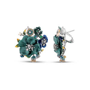Primrose Green Flower Designed Model-2 Mineli Silver Earrings
