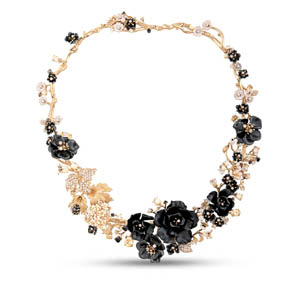 Primrose Black Flower Designed Model-2 Mineli Silver Necklace