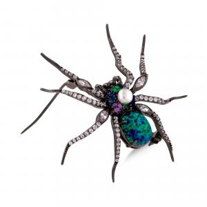 Spider Model-4 Opalite Stoned Black Rhodium Necklace & Brooch