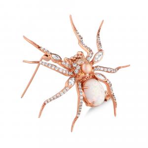 Spider Model-4 Opalite Stoned Rose Colored Rhodium Necklace & Brooch