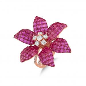 Eclat Pink Flower Design Rose Gold Colored Silver Ring
