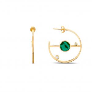 Lucky Gems Model-2 Malachite Stoned Gold - Colored Silver Earrings