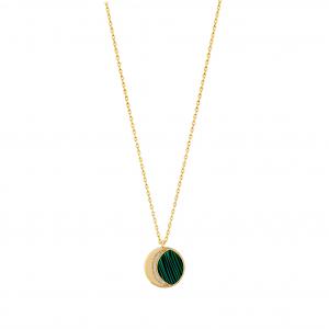 Lucky Gems Model-6 Malachite Stoned Gold - Colored Silver Necklace