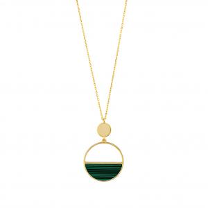 Lucky Gems Model-5 Malachite Stoned Gold - Colored Silver Necklace