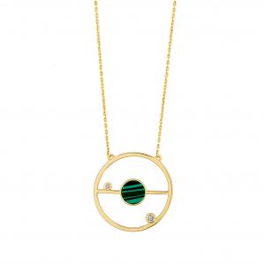 Lucky Gems Model-2 Malachite Stoned Gold - Colored Silver Necklace