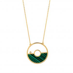 Lucky Gems Model-1 Malachite Stoned Gold - Colored Silver Necklace