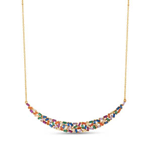 Rainbow Crescent Designed Baguette Cut Green Gold Colored Silver Necklace