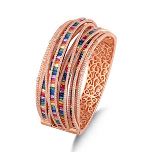 Rainbow Spiral Baguette Cut Rose Gold Colored Silver Bracelet