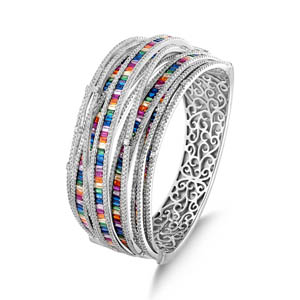 Rainbow Spiral Baguette Cut Silver Bracelet