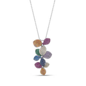 Rainbow Flower Designed Baguette Cut Silver Necklace