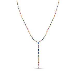 Rainbow Cluster Baguette Cut Green Gold Colored Silver Necklace