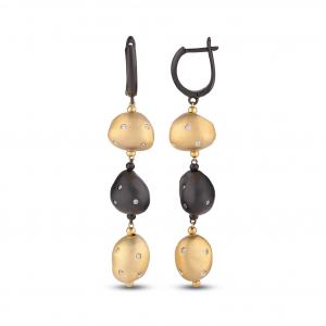 Clouds Amorf Gold-Black Colored Silver Earrings