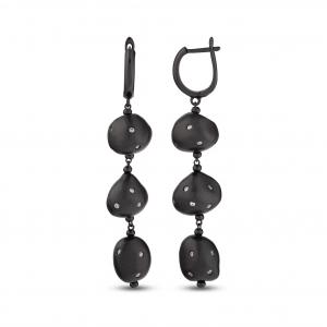 Clouds Amorf Black Colored Silver Earrings