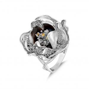 Gallica Yellow-White Seeded Rose Model Silver Ring