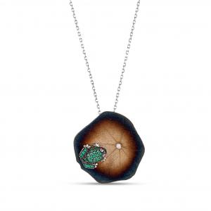 Global Warming Nilüfer Yaprağı ve Yeşil Kurbağa Tasarımlı Silver Necklace