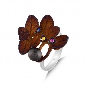 Global Warming Ivy Flower Designed Large Silver Ring