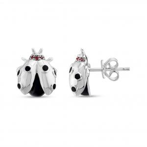 Ladybee Ladybug Designed Silver Earrings