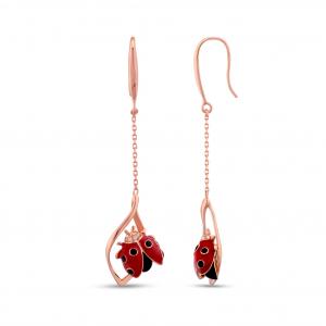 Ladybee Red Ladybug Designed Silver Earringss