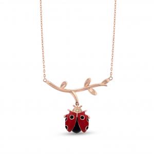 Ladybee Red Ladybug Designed Silver Necklace