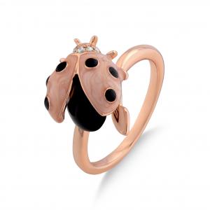 Ladybee Pink Ladybug Designed Silver Ring