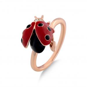 Ladybee Red Ladybug Designed Silver Ring