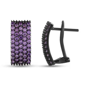 Hedgehog Purple Curved Rectangle Designed Grinded Silver Earrings