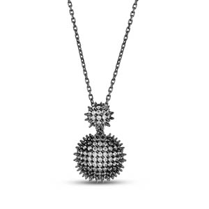 Hedgehog Flat Bottom Surfaced White Colored Half Ball Designed Grinded Silver Necklace