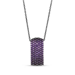 Hedgehog Purple Curved Rectangle Designed Grinded Silver Necklace