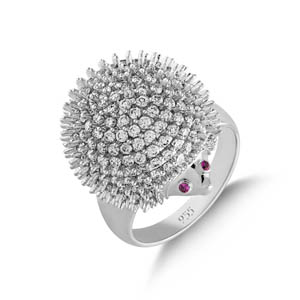 Hedgehog White Designed Silver Ring