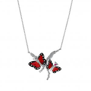 Monarch Butterfly MBHP0023-CZ Silver Necklace