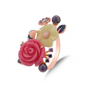Rosered Ladybug Rose Designed Rose Gold Color Silver Ring