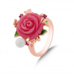 Rose Rosered Bud Rose Designed Gold Color Silver Ring