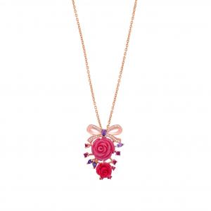 Rosered Ribboned Rose Designed Gold Colored Silver Necklace