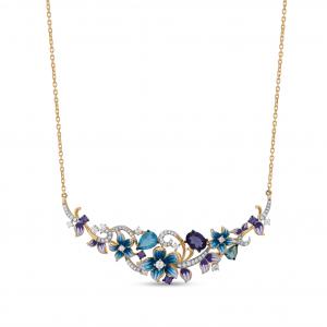 Heaven Model-29 Wide Silver Necklace with Zircon Stone and Enamel