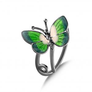 Night Green Butterfly Designed Silver Ring