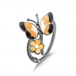 Night Brown Butterfly Designed Silver Ring