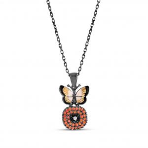 Night Paveli Brown Butterfly Designed Chain Silver Necklace