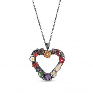 Night Flower Garden Model-2 Heart Designed Silver Necklace