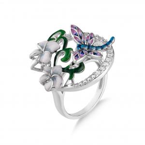 Heaven Model-3 Silver Ring with Zircon Stone and Enamel