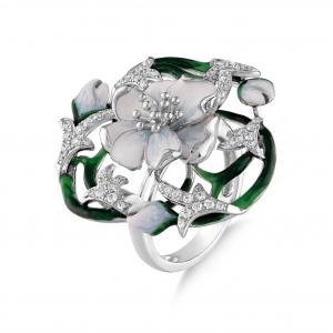 Heaven Model-4 Silver Ring with Zircon Stone and Enamel