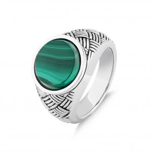 Bravoman Green Malachite Stoned Silver Ring