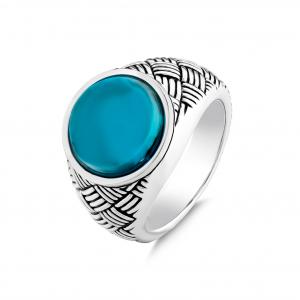 Bravoman Turquoise Stoned Rounded Silver Ring