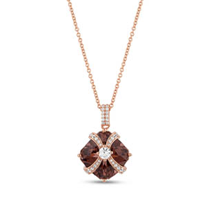 Gift Single Stoned Cushion Cut Rose Gold Colored Silver Necklace