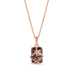Gift Leaf Designed Emarald Cut Rose Gold Color Silver Necklace