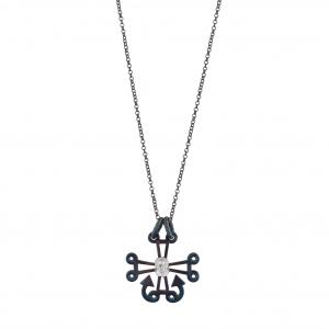Santa Claus Anchored Cross and Father Christmas Designed Silver Necklace
